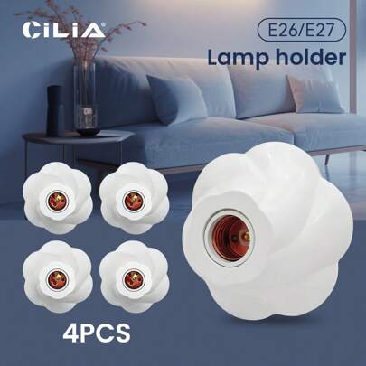 CILIA 4 piezas de Soporte de lámpara, Casquillo de bombilla E26/E27, Base en forma de pétalo, Portalámparas, Apto para uso doméstico, oficina e industrial, Blanco/Negro