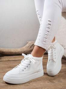 Zapatos blancos de moda, versátiles y cómodos, zapatos deportivos y para skate de unicolor universitario para exteriores