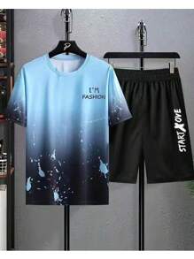 Conjunto Deportivo Para Hombres Camiseta Y Pantalones Cortos, Traje Deportivo Y Chándal