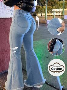 NVFelix New Autumn Collection Y2K Streetwear Fashion Low-Waist Belt Pocket Long Comfortable Stretchy Flared Jeans - Rửa nhẹ - Xem 1