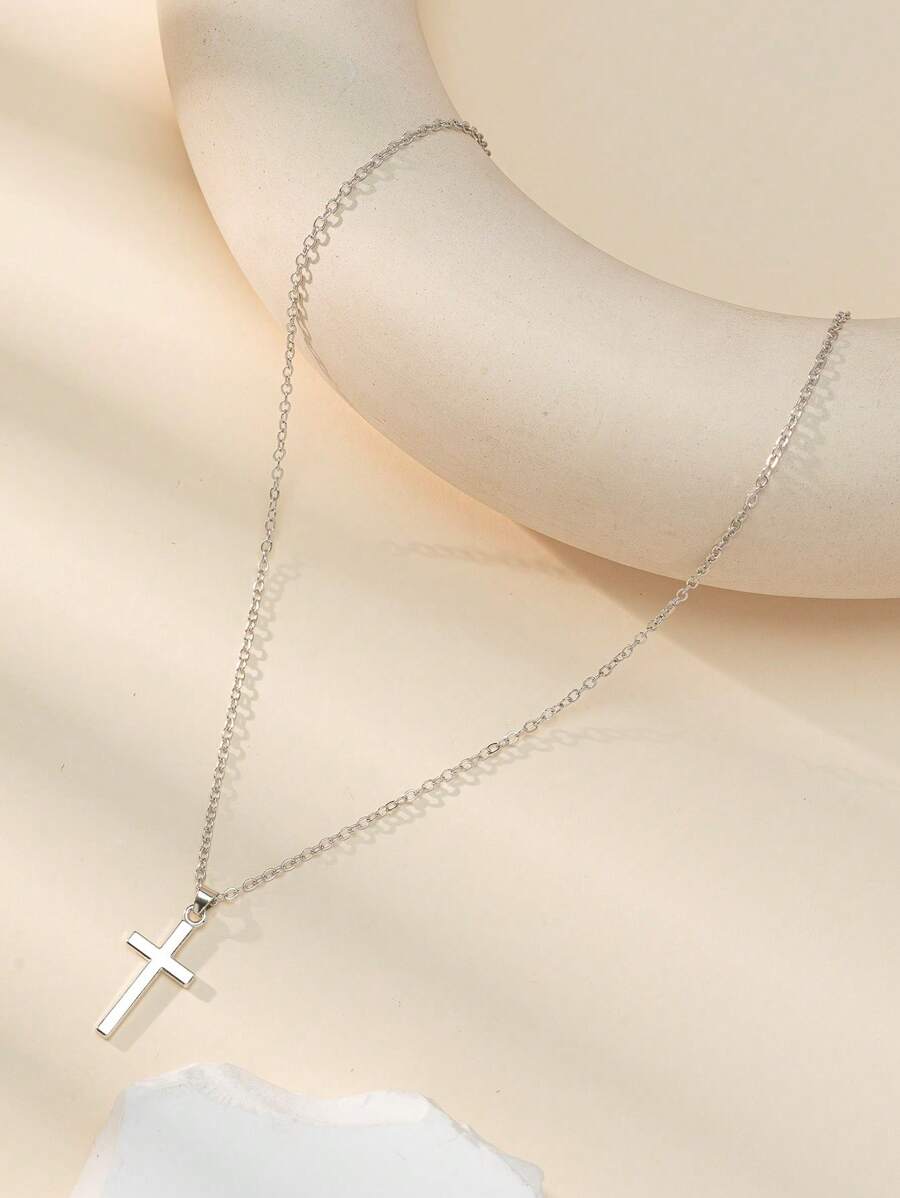 1 Silver Cross Pendant Women's Necklace - Silver - View 1