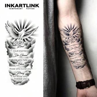  INKARTLINK 11*18cm 1 pieza Tatuaje de jugo de hierbas con lema blanco, tatuaje mágico, tatuaje de 15 días, tatuaje semipermanente, tatuaje falso realista, duradero 1-2 semanas