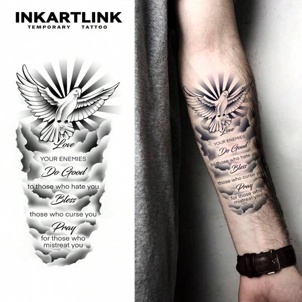 INKARTLINK 1 pièce de tatouage de jus d'herbes blanc avec devise 11*18cm, tatouage magique, tatouage semi-permanent de 15 jours, tatouage réaliste factice, 1-2 semaines