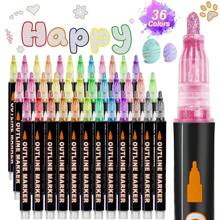 36/24/12/8pcs Color Flash Marker Double Line Contour Pen, Metal Flash Marker, Marker, 36/24/12/8 Colors, Oil-Based Waterproof Non-Erasable, Can Paint On Any Item. Suitable For School And Home Painting, Doodling, Marker Pens, DIY Art Craft, Gift Card Coloring, Holiday Gifts Back To School