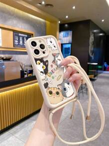 1 件时尚可爱 5 只好奇猫图案防刮米色沙色防摔手机壳，兼容 Apple/Redmi/Infinix/Vivo/Oppo - 米色 - 查看 4