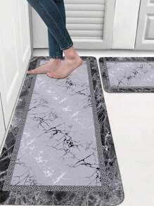 1 pieza Hermosa alfombra de piso de sala antideslizante de felpa con estampado de mármol, decoración de habitación - Blanco - Ver 7