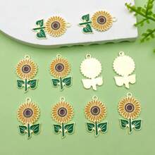 10 件珐琅可爱向日葵花朵吊坠花卉吊坠适用于 DIY 女士手链项链耳环珠宝制作适合母亲节珠宝装饰 - 橘色 - 查看 4