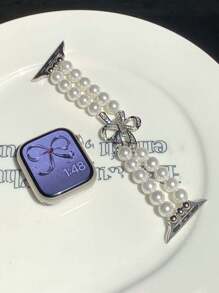 1 قطعة سوار ساعة نسائي عصري وأنيق، سوار فاخر بلمسة من اللؤلؤ الفضي اللامع، قابل للتعديل بشكل مرن دائري مزين باللؤلؤ الأبيض النقي، مناسب لساعات أبل واتش أولترا 3 2 1 إس إي إس 9 إس 10/إس 8/إس 7/إس 6/إس 5/إس 4/إس 3/إس 2/إس 1 بمقاسات 38/40/41 ملم و 42/44/45/49 ملم، هدية رائعة للصديقات والزميلات