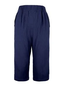 Women's Casual Solid Color Button Decor 5" Shorts, Spring/Summer - Navy Blue - View 2