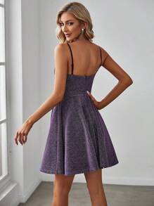 EVERPRETTY Women Solid Glitter Mesh Insert Cami Cocktail Dresses, Party Dress, Wedding Guest Dress - Purple - View 2