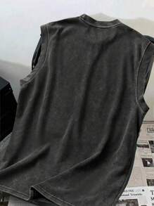 Áo tank top nam đơn giản, phong cách vintage, cổ tròn, không tay - màu đen - Xem 2