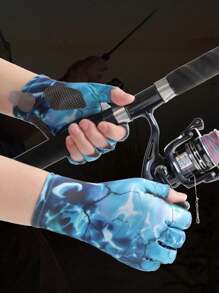 1 par de guantes de pesca informales de poliéster con estampado tropical para hombres, de verano, transpirables con protección UPF, antideslizantes para deportes al aire libre