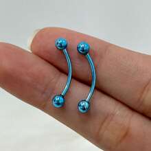 316L Surgical Steel 16G Curved Barbell Snake Eyes Tongue Ring Eyebrow Nipple Belly Earring Piercings Jewelry 14mm 9/16 Inch - Sold Individually - 淺藍色 - 查看 1