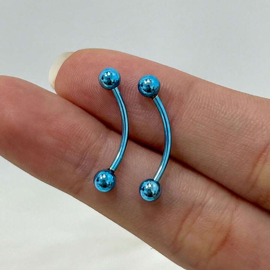 316L Surgical Steel 16G Curved Barbell Snake Eyes Tongue Ring Eyebrow Nipple Belly Earring Piercings Jewelry 14mm 9/16 Inch - Sold Individually - 淺藍色 - 查看 1
