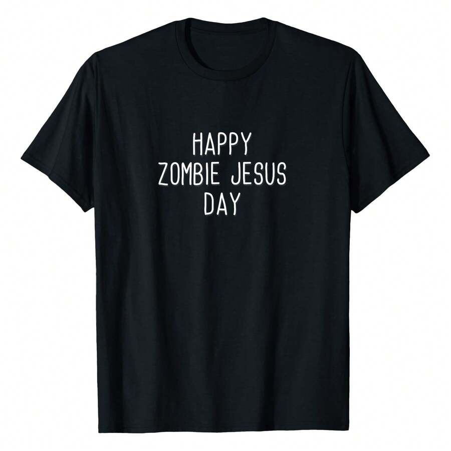 Happy Zombie Jesus Day Easter Sarcastic Funny T-Shirt Plus Size Women's T-Shirts, Cool Pop Funny T-Shirts, Casual And Comfortable T-Shirts, Women's Top Tee - Black - View 1