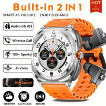 KENPANG 2025 New Headset 2-In-1 Smart Watch Is The Same For Men And Women, With Wireless Earplug HiFi Sound Effect, 1.53-Inch HD Screen, Bluetooth Call, NFC Control, 100+ Sports Mode, Fitness Tracker Sports Music Watch Compatible With IOS Android For Watch 7 ULTRA.