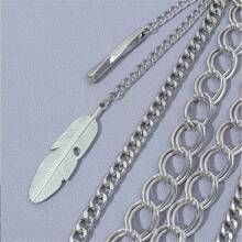 时尚欧美金属双层羽毛链条腰带，朋克/嘻哈风格，适合搭配牛仔裤