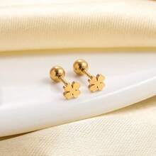1 pieza Pendientes tipo botón de trébol de cuatro hojas de acero inoxidable con estilo minimalista, pequeños y delicados, opciones de multicolor, apropiados para uso diario