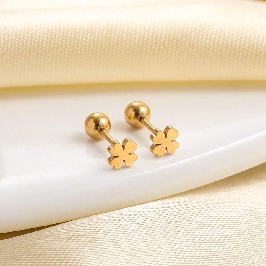1 pieza Pendientes tipo botón de trébol de cuatro hojas de acero inoxidable con estilo minimalista, pequeños y delicados, opciones de multicolor, apropiados para uso diario