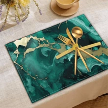 1/4/6 Pcs Abstract Green Wavy Faux Marble Pattern Printed Polyester Linen Placemats, Placemat, Tableware Mat, Kitchen Decor Dining Table Mat, Western-Style Placemats, Dining Table Decoration - LJQYMCD-1085 - View 6