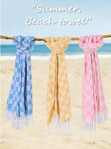1/2/3pcs Checkered Plaid Turkish Beach Towel Beach Blanket Sand Free Quick Dry Oversized Thin Cloud Alaska Cruise Essential Summer Vacation Accessories Beach Gift Must Haves Gear Stuff Travel Gadgets
