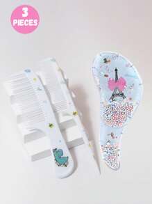 3pcs/2pcs Cartoon Hair Comb Set - Wet And Dry Combing And Styling Brush For All Hair Types, Durable ABS Plastic Handle, Perfect Gift Choice(Purple Unicorn Comb Pattern Random)