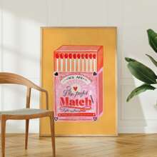 1pc Perfect Match Wall Art Picture Vintage Canvas Prints Paintings Pink Matchbox Poster Contemporary Decor For Bedroom, Living Room, Or Dorm Unframed - Multicolor - View 2