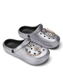 CIVHOM Customized Fashionable Women Slippers, Comfortable Non-Slip Lightweight Breathable Sandals With Shiny Decoration, Suitable For Various Festivals And Parties - Silver - View 6
