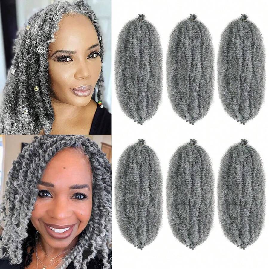 6 Packs African Kinky Wavy Hair Extensions, Springy Afro Kinky Coily Hair Extensions, Pre-Stretched Crochet Locs Hair Extensions