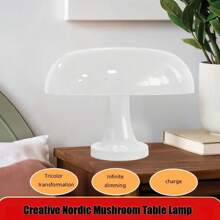 1 件现代蘑菇台灯，USB 供电，3 色可调光照明，塑料材质，按钮控制，适用于卧室、客厅、书房、酒店、床边、客厅装饰，现代简约台灯，艺术装饰小台灯