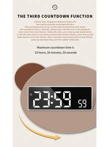 Touch LED Digital Temperature Clock, Alarm Clock, Multifunctional LED Clock, Battery-Powered And Plug-In Dual-Use Alarm Clock, Perpetual Calendar - White Body, Black Surface and Blue Text - View 9