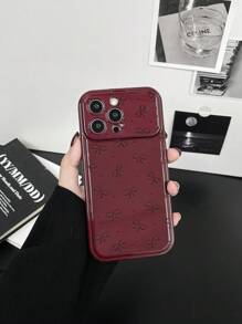 1pc Burgundy Bow Tie Mirror Stand TPU Phone Case Compatible With IPhone X XR XSMax 11 12 13 13Pro 13ProMax 14ProMax 14ProMax 15 15PRO 15PLUS 15PROMAX IPhone16 16Pro 16Plus 16Promax 17 17Pro 17Promax 17Air - Multicolor - View 4