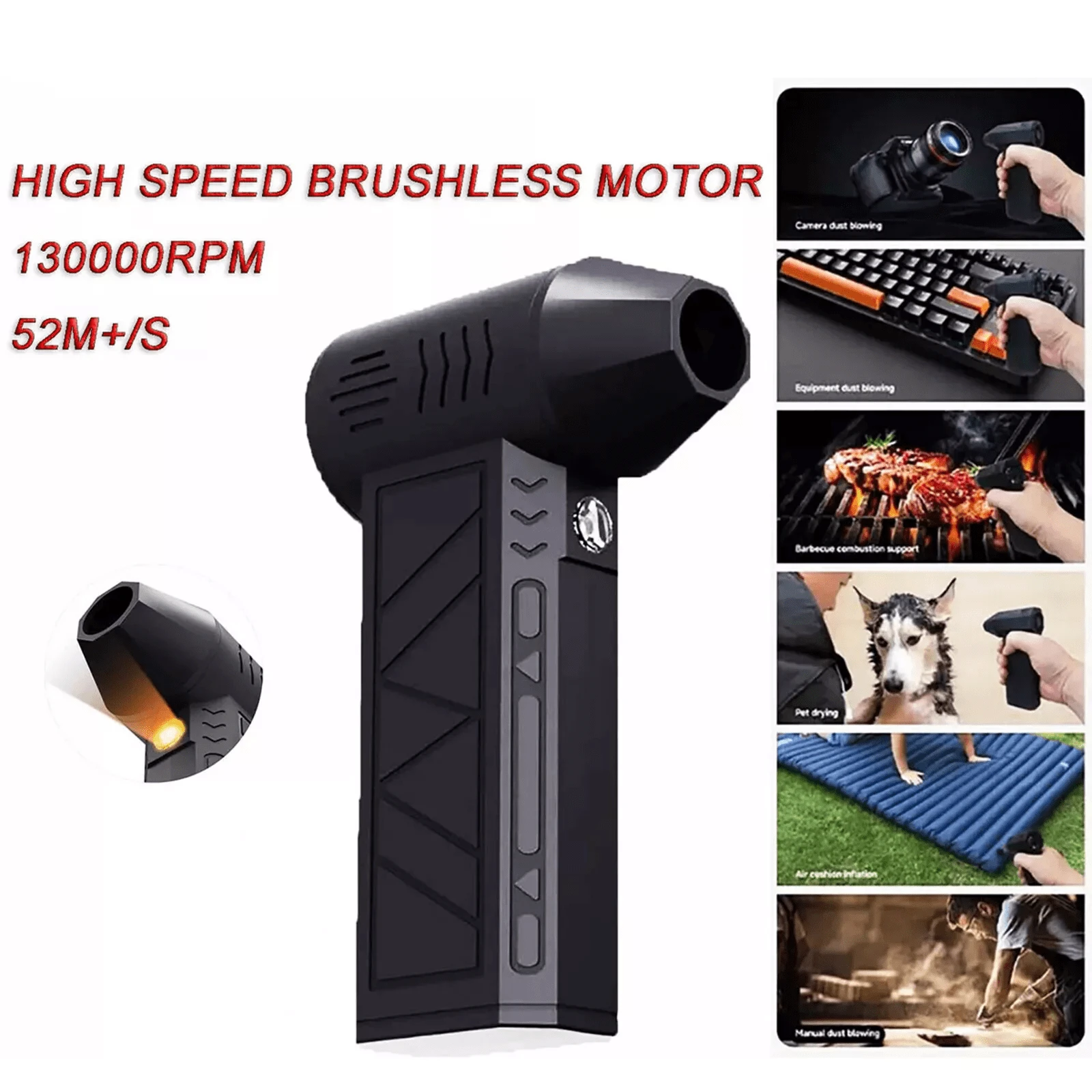 Mini Air Blower Turbo Jet Fan 130,000 RPM Handheld Brushless Motor Wind 52 M+/S