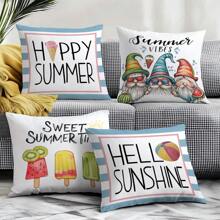 4 件夏日小矮人和冰淇淋主题靠垫套，柔软的桃色天鹅绒面料，45*45 厘米，适合室内沙发装饰、派对装饰、装饰枕头礼物 - 彩色 - 查看 9
