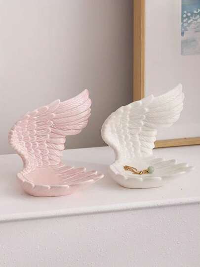 1件陶瓷翅膀造型小摆件，装饰艺术风格，钥匙托盘/首饰架，适用于玄关/梳妆台、家居房间装饰，非常适合作为感恩节、母亲节/朋友礼物 - 婚礼礼物/旅行收纳整理盒/房间装饰