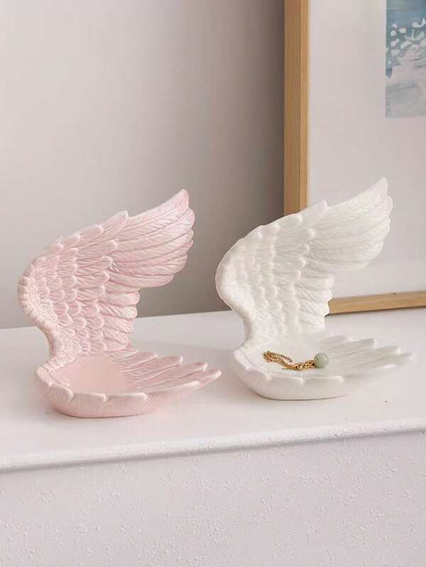 1件陶瓷翅膀造型小摆件，装饰艺术风格，钥匙托盘/首饰架，适用于玄关/梳妆台、家居房间装饰，非常适合作为感恩节、母亲节/朋友礼物 - 婚礼礼物/旅行收纳整理盒/房间装饰