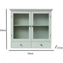 Melody Maison Sage Green Reeded Glass Wall Cabinet With Drawers - as pic - View 9