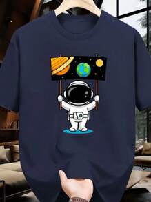 Printed Design Shirt, Summer Fashion, Casual T-Shirt, 100% Cotton. - Navy Blue - View 2