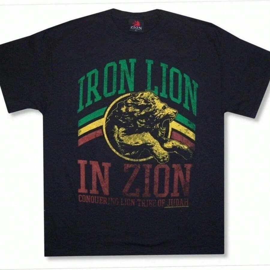 Zion Rootswear Distressed Iron Lion Tribe Of Judah Black T Shirt Bob Marley Oversized Graphic Tshirts For Women Gifts For Dad - 黑色 - 查看 1