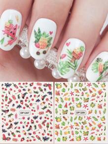 6 张海洋之花指甲贴纸花卉指甲贴花装饰夏季春季美甲适合女士女孩