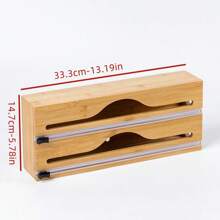 1pc Bamboo Film Cutter, Multi-Compartment Food Wrap Dispenser, Foil Paper Storage Box, Wall-Mounted Kitchen Cutter Organizer - Multicolor - View 4