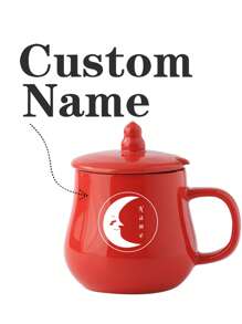 1 pieza Taza de cerámica roja con tapa, personalizable con nombre/texto, regalos para amigos, maestros, padres, tazas de oficina