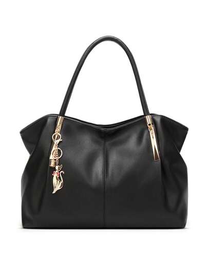 Elegant Shoulder Handbag, Women's New Fashion Versatile Sophisticated Tote Bag, Large Capacity With Metal Decor PU Leather, Suitable For Outing, Commuting, Work, Office, Holiday