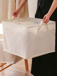 1pc Foldable Large Capacity Canvas Storage Basket, Washable Multi-Functional Collapsible Laundry Basket For Home Bedroom Bathroom, Fit For Clothes, Toys, Books, Snack Storage - Beige - View 3