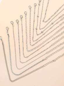 11pcs Set Fashionable Minimalist Heart Chain Anklets, Layered Personalized Pure Chain Beach Anklets For Women - Silver - View 4