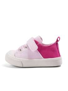 1 Pair Girls Pink Canvas Hook And Loop Strap Casual Flat Shoes, Simple Style Sweet Cute, Comfortable Breathable For Daily Outdoor Activities - Pink - View 5