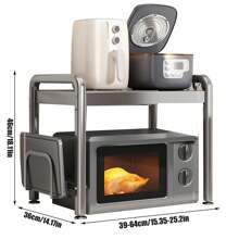 Extendable Microwave Oven Rack, Kitchen Countertop Organizer With Cutting Board Holder And 6 Hooks,  Adjustable Microwave Shelf, Kitchen Countertop Shelf Organiser - Gun Grey - View 2