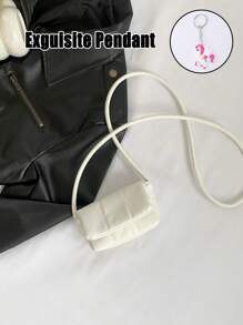 Mini Simple Solid Color Flap Crossbody Bag For Kids - White + Pendant - View 4