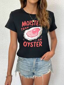 Wetter Than Oyster Shirt Short Sleeve, Wetter Than Oyster T-Shirt Crew Neck Top, Wetter Than Oyster T-Shirt T-Shirt - Black - View 2