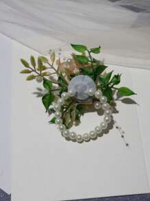 1pc Elegant Pink Korean Style Bridal Wrist Flower, Wedding Accessories, Bridesmaid Gift, Luxurious Pearl Chain Bracelet